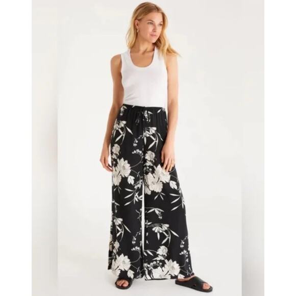 NEW Z Supply Lightweight Women’s Black Floral Wide Leg Palazzo Pants Size Small - Picture 2 of 7